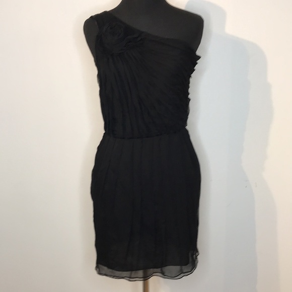 HALSTON rosette silk chiffon one shoulder tunic top - Picture 1 of 11